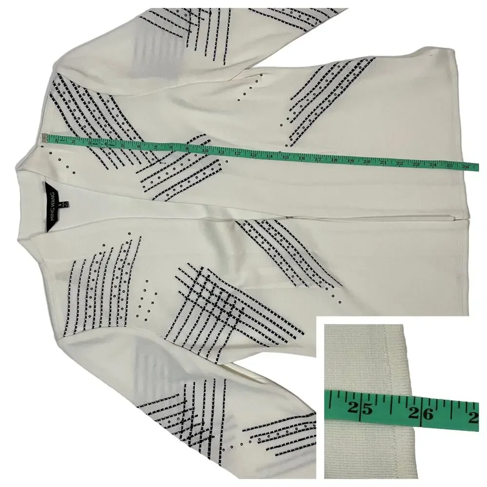 Ming Wang Embroidered Knit Cardigan Jacket - White - Small - Picture 3 of 16